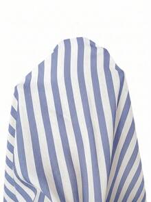 SHEIN Frenchy Áo kiểu nữ cỡ lớn, thiết kế mở phía trước, chất liệu vải có họa tiết, thoải mái, tay ngắn, phù hợp cho mùa xuân/hè, áo nữ mùa xuân, áo nữ mùa hè, váy nữ thanh lịch. - Màu xanh lam - Xem 7