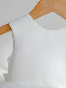 Glamorique Kids 女婴白色网纱缎面无袖连衣裙，花卉刺绣露背蝴蝶结装饰，简约度假风连衣裙，适合婚礼、生日、派对、舞台表演等场合，公主风 - 米色 - 查看 6