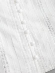 Sweetra 优雅纯色蕾丝边深V领上衣，夏季 - 米色 - 查看 4