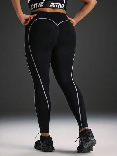  Powerista Plus Size Women's High Waist Leggings With Contrast Stitching Plus Size Gym Leggings Plus Size Workout Clothes Plus Size Athletic Wear Curve Active Wear Gym Leggings Curve Gym Clothes Women Plus Size Gym Outfit For Women Curve Powerista Women's Fashionable Casual Contrast Color Elastic High Waist Sports Leggings Yoga Pants