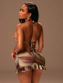 Radiana 女士性感金属珠复古印花三件套比基尼，适合夏季海岛、海滩、泳池派对等场合 - 彩色 - 查看 2