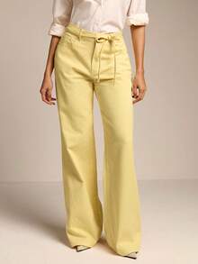 COSMINA Denim Quần jeans nữ ống đứng cạp cao màu vàng nhạt thanh lịch, đa năng, phù hợp cho hẹn hò, đi làm, công sở, và mặc thường ngày trong kỳ nghỉ xuân. - Vàng nhạt - Xem 6