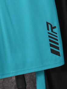 SHEIN 2件套青少年男童/青少年男童休闲日常舒适印花圆领宽松短袖T恤和印花撞色直筒针织裤套装 - 綠色 - 查看 6