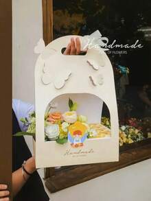1/3/5 Pcs Butterfly Pattern Paper Handheld Flower Box, Floral Arrangement Packaging Gift Box, Bouquet Holder For Mothers Day Valentines Day Wedding Teacher Appreciation - one size fits all - View 6