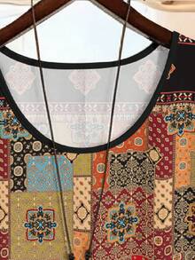 Bộ đồ nữ cỡ lớn phong cách Boho in hoa, cổ tròn, tay ngắn và quần dài, thích hợp mặc hàng ngày, đi nghỉ mát, mùa hè. - Nhiều màu - Xem 3