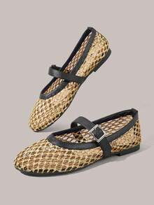 Styleloop Giày nữ, giày bệt nữ, kiểu dáng đi nghỉ mát, thoải mái, chi tiết đan lát, thiết kế khoét rỗng thời trang, khóa cài, mũi tròn thấp, thoải mái, phù hợp đi chơi, đồ không thể thiếu cho kỳ nghỉ Giáng sinh, không khí lễ hội, trang phục mùa hè, đồ cần thiết khi đi du lịch. - Than chì đen - Xem 4