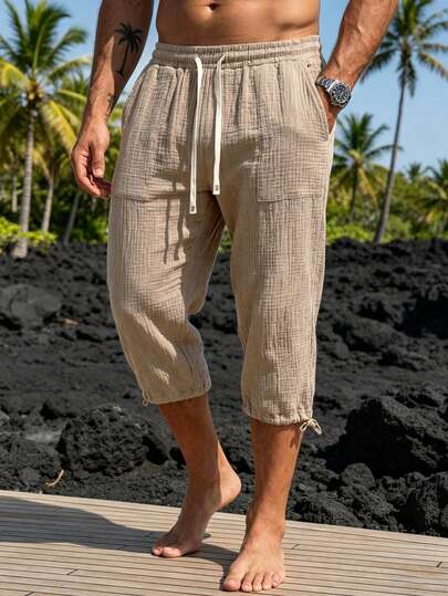 VENTUSAIL Men's Khaki Casual Everyday Commute Simple Solid Color Drawstring Waist Slant Pocket Long Pants