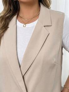 SHEIN CURVE+ Áo vest blazer cổ ve lật hai nút cỡ lớn, trang phục công sở, lễ tốt nghiệp, tựu trường, trang phục giáo viên dành cho nữ mùa thu/đông. - Màu be - Xem 12