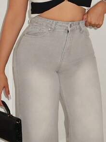 女式夏季宽松休闲破洞牛仔裤 - 灰色 - 查看 6