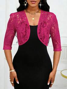 SHEIN Lady Women's Floral Lace 3/4 Sleeve Open Front Cropped Lightweight Jacket Office Outfits For Women In Spring/Summer Women's Spring Jacket Summer Summer Outfits Summer Clothes Cardigan For Women Women's Cardigan Cardigan Women Women's Cardigans Business Casual For Women Women's Beachwear Work Outfits For Women Beach Vacation Outfits For Women Women's Clothing Women's Clothes Teacher Outfits For Women Office Wear For Women - Hot Pink - View 7