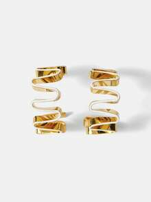 MOTF PREMIUM PRE18K GOLD PLATED LINEAR WAVE METAL SIMPLE TEMPERAMENT EARRINGS - Yellow Gold - View 6