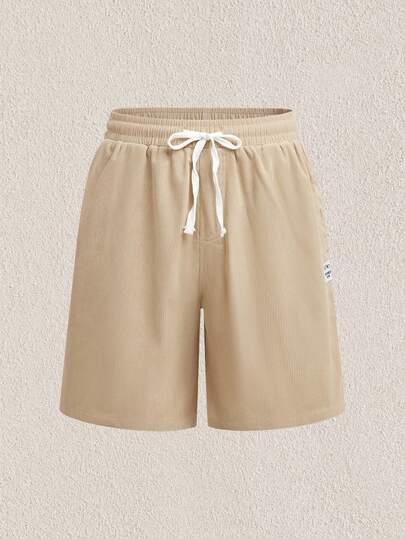 Mercer Haus Men Letter Patched Drawstring Bermuda Waist Shorts