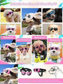 Heart-Shaped Dog Sunglasses UV Protection, Small Breed Puppy Goggles Waterproof Windproof Anti-Fog Adjustable Strap For Beach Outdoor - Multicolor - View 7