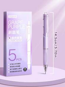 5pcs/Set Press Gel Pen,Comfortable Silicone Pen Holder,0.5mm Black Writing Ink,Stationery Suitable For Offices And Schools - purple - View 5