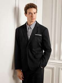Officeau Men's Casual Blazer Suit Set Including Lapel NeckJacket And Pants, Versatile For Spring And Autumn - Black - View 4