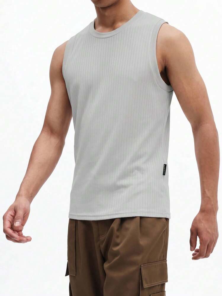 Ribbed Sleeveless Tank Top With Crew Neck