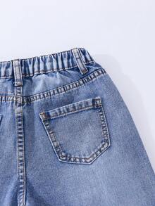 Tween Girls Summer New Light Blue Washed Heavy Ripped Bow Decorated Denim Long Pants Loose Straight Leg Sweet Cool Style Versatile Chic Summer Thin Bow Ripped Denim Pants Pink Dimensional Bowknot - Light Wash - View 7