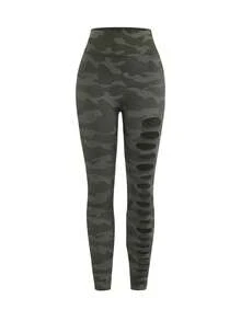 SHEIN BamGlam Women Sports Leggings - Army Green - View 6