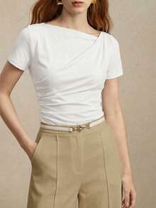 BizChic 百褶 T-Shirt 休閒運動鄉村風 日常商務正式通勤約會度假辦公顯瘦優雅性感百搭 夏秋萬聖節開學派對生日婚禮賓客特殊場合出遊海灘聚會社交假期購物下午茶旅行度假風慵懶街頭風極簡 - 白色 - 查看 1