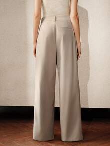Anewsta Quần ống rộng xếp ly cạp cao dành cho nữ, kiểu dáng thường ngày. - Màu Khaki - Xem 2