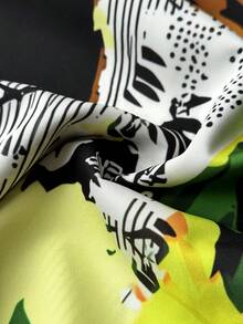 Maweii Plus Size Women's Black And White Contrasting Print Summer Boho Vacation Holiday Dress, Colorful Asymmetric Ruffle Edge Suspender Tropical Long Dress - Green - View 6