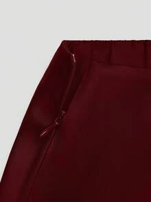 Sweetra Plus Size Women's Brown Satin Lace Patchwork Elegant Slimming Waist Fitted Mini Dress, Soft & Comfortable For Daily Wear, Date, Sexy Mini Skirt, Versatile Elegant Short Dress, Cooling Summer Mini Skirt - Burgundy - View 7