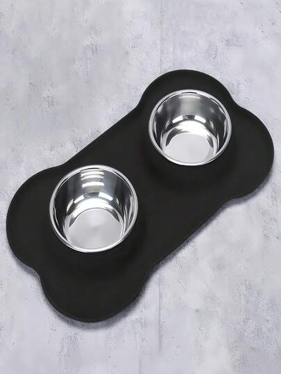 1 Adet Paslanmaz Çelik Çift Hazneli Dökülmeyi Önleyici Mama Kabı, Mama Kabı Tutuculu, Küçük ve Büyük Boy, Kolay Temizlenebilir, Kaymaz Tabanlı, Kediler ve Köpekler İçin Evcil Hayvan Malzemeleri, Günlük Kullanım İçin Vazgeçilmez Bir Ürün