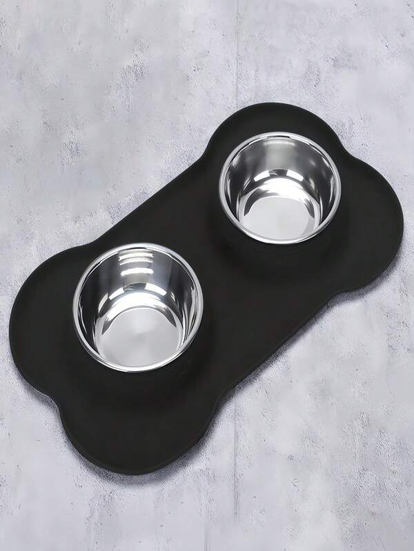 1PC Stainless Steel Double Bowl Anti Spill Pet Bowl With Bowl Holder Small Large Size Easy Clean Non Skid Base For Cats Dogs Home Pet Supplies Daily Use Essential