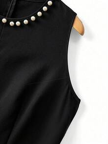 GlowEve CURVE Black And White Tweed Pearl Embellished Long Sleeve Blazer And Short Dress Coords Elegant - Black - View 4