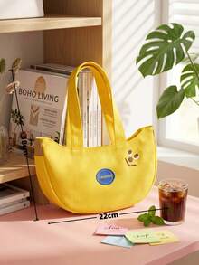 Joivida 1Pc/2Pcs New Cute Cartoon Embroidered Canvas Bag, Portable Handbag For Office & Daily Use - Yellow - View 3