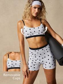 VARSIVA 女士夏季波点印花撞色滚边运动套装 - 黑與白 - 查看 11