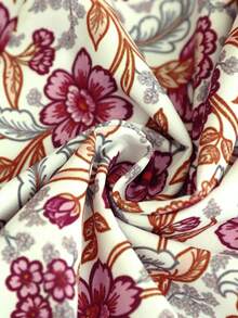 Brillora Setelan 2 Potong Wanita Motif Bunga Boho, Atasan Bahu Terbuka Berkerut dan Celana Pendek Bertali Serut, Warna Beige, Pakaian Kasual Liburan Pantai Musim Panas - Purple - View 15