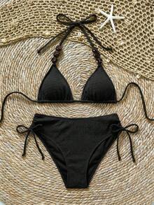 Soleia Bộ đồ bơi màu trơn dành cho nữ, thích hợp cho kỳ nghỉ và đi biển mùa hè, bikini. - màu đen - Xem 3