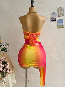 Soleia Women's Gradient Hollow-Out Bandeau Mini Dress, Suitable For Beach & Holiday In Summer - Multicolor - View 2