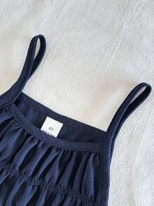 Vintaside Kids 2pcs/Set Young Girls' Floral Print Sleeveless Top And Matching Pants, Fitted Style Suitable For Outings, Casual, Sports, Parties - Navy Blue - View 7