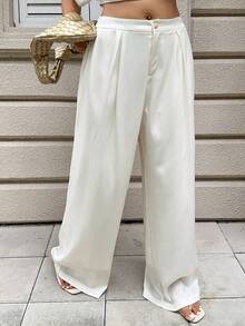 Dazy Plus Loose Fit Wide Leg Pants, Elegant Resort Wear, Apricot Color Versatile Plus Size Women Trousers, Spring/Summer - Apricot - View 5