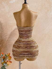 Soleia 女士毛衣连衣裙，吊带领，流苏饰边，扎染波浪图案 - 彩色 - 查看 2