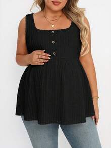 SHEIN Blusa casual de talla grande para maternidad con diseño de botones de unicolor - Negro - Ver 3