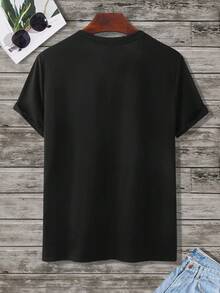 Manfinity LEGND 加大码男士时尚百搭字母印花圆领短袖T恤 - 黑色 - 查看 4