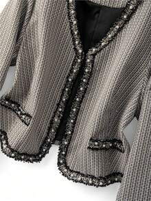 GlowEve CURVE Black And White Tweed Pearl Embellished Long Sleeve Blazer And Short Dress Coords Elegant - Black - View 6