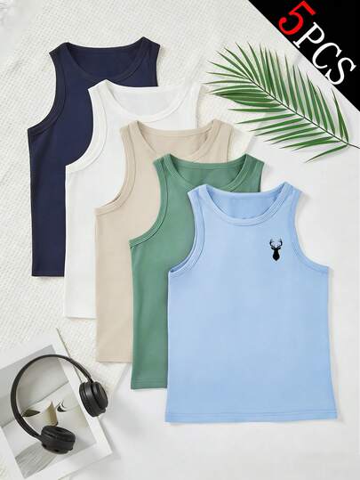 5件套男童简约绅士风纯色舒适休闲无袖内衣套装