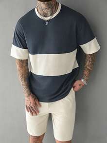 Manfinity Homme Men's Colorblock Casual T-Shirt And Drawstring Waist Shorts Set - Multicolor - View 6