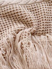 Soleia 女士休闲度假杏色V领钩针蝴蝶结吊带针织背心+流苏修身针织裙两件套，适合海滩、邮轮、城市度假、波西米亚风、夏季 - 杏色 - 查看 8