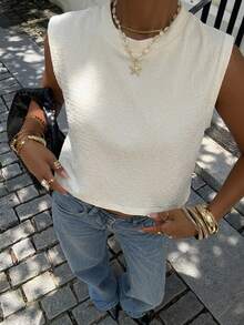 Siren Gaze Blusa de unicolor casual y versátil para uso diario - Albaricoque - Ver 5