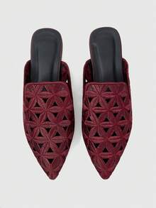 Sleekvia Women's Casual Versatile Commuter Hollow Embroidered Pointed Shoes - Burgundy 2 - View 9