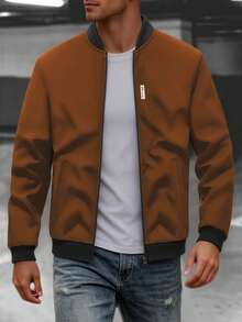 EGENSIO Men's Fashionable Casual Zipper Jacket - Brown - View 4