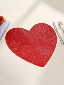 1/4/6PCS Valentine Day Heart Shaped PVC Table Mats Heat Resistant Non Slip Dining Placemats For Home Restaurant Red Black Design Romantic Table Setting - multicolor - View 11
