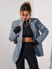 Aveloria Modichic Blazer de traje de oficina de diseño de dama de oficina de moda de unicolor - Neblina azul - Ver 4