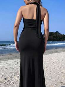 Casual Slim Fit Long Dress For Plus Size Women, Summer Vacation Cruise Travel Beach Sunbathi Body Fit Long Dress New Arrival Women Dress Greece Vacation Outfits Women - Multicolor - View 2