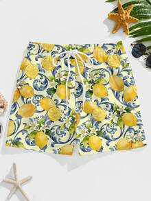 VIVINTIMO Men's Lemon Print Beach Shorts, Mesh Lining - Multicolor - View 2